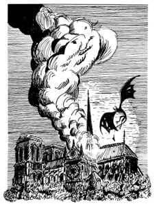 Illustration Notre Dame in Flammen von Adrian van Schwamen
